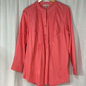 14/16 NWOT peach coral Woman Within long sleeve pleated buttoned front top